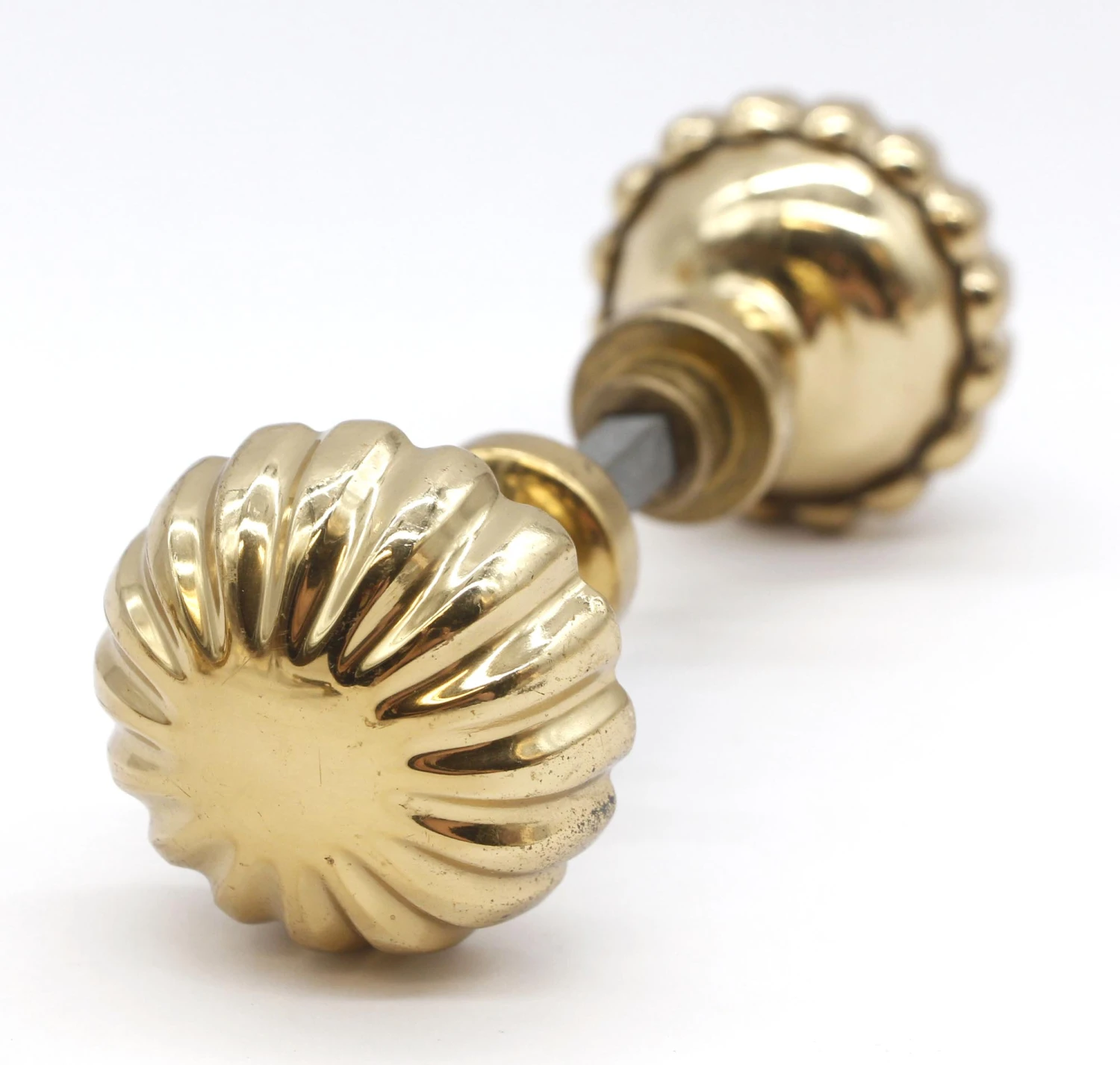Pair Of Vintage 2.25 In. Polished Brass Fluted Door Knobs 6 Pair Of Vintage 2.25 In. Polished Brass Fluted Door Knobs - Image 4