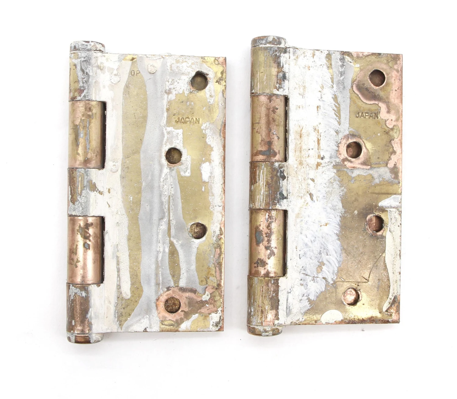 Pair Of Vintage 4 X 4 Brass Finish Steel Door Hinges 6 Pair Of Vintage 4 X 4 Brass Finish Steel Door Hinges - Image 4