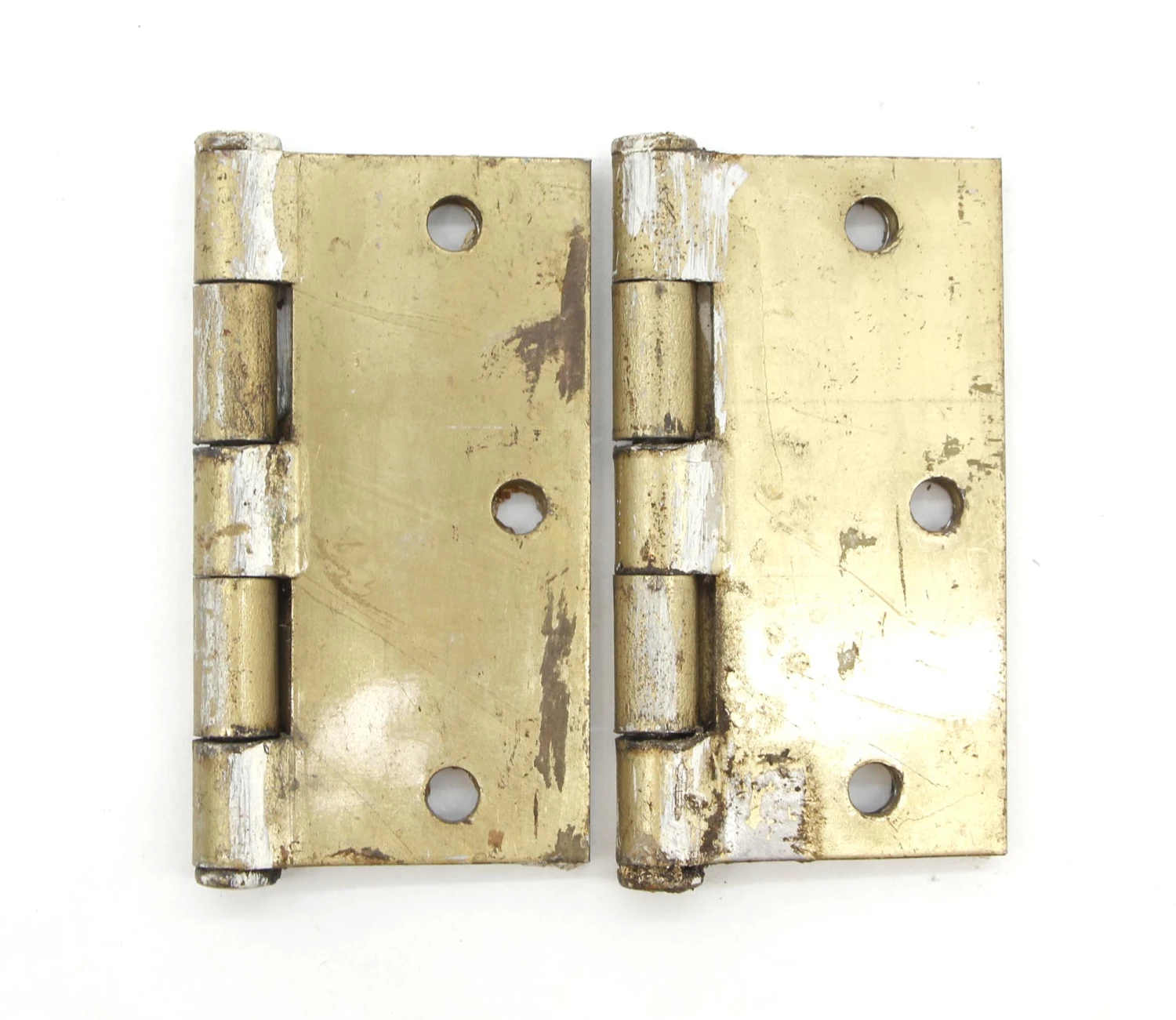 Pair Of Vintage 3.5 X 3.5 Brass Finish Steel Door Hinges 7 Pair Of Vintage 3.5 X 3.5 Brass Finish Steel Door Hinges - Image 5