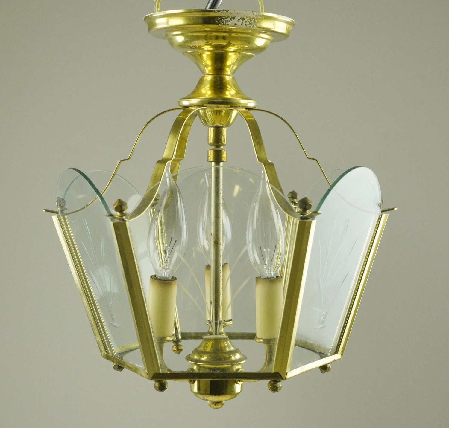 Traditional Polished Brass Glass & Steel Semi Flush Mount 9 Traditional Polished Brass Glass & Steel Semi Flush Mount - Image 7