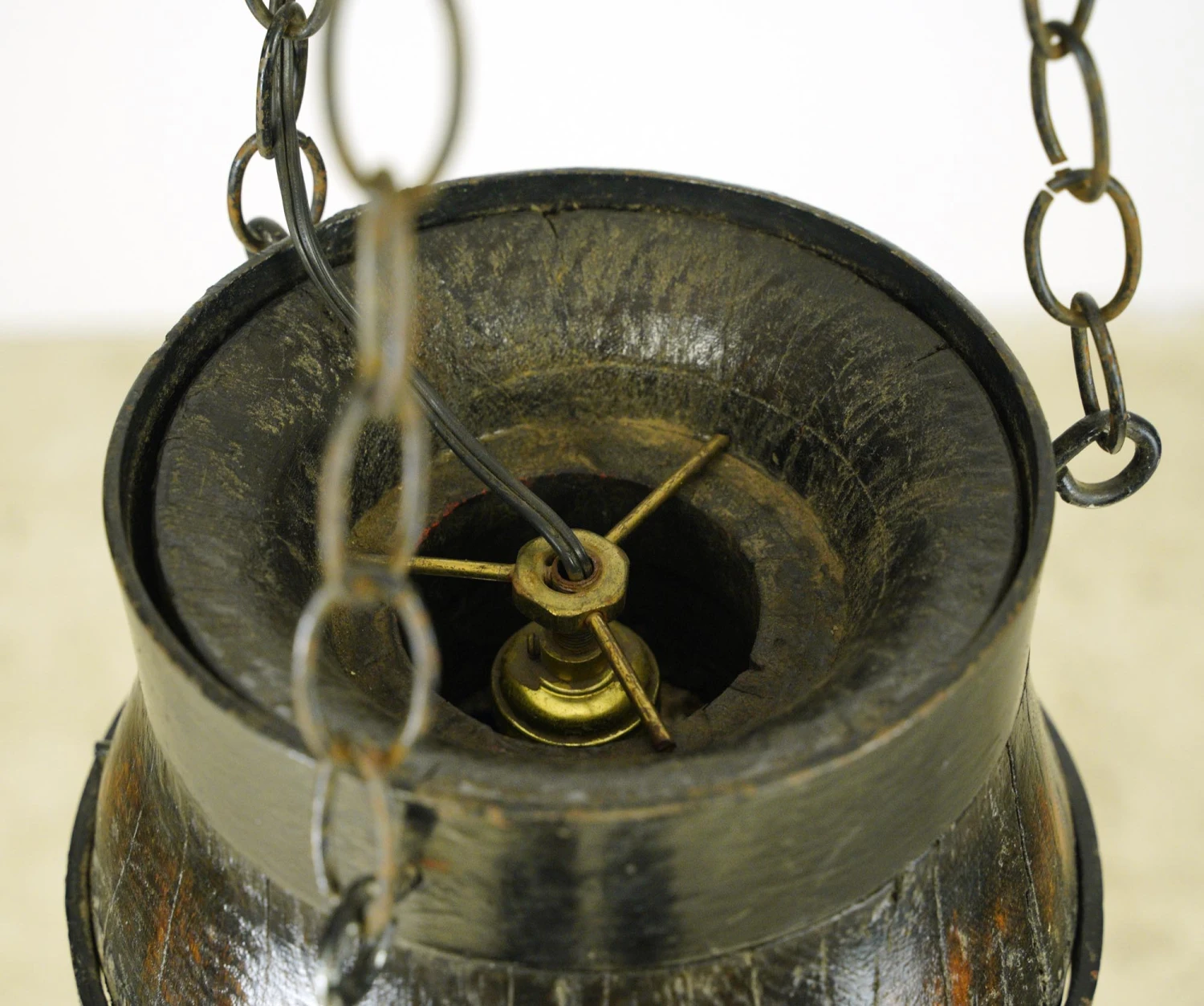 Reclaimed Dark Wood Barrel Colorful Glass Pendant Light 6 Reclaimed Dark Wood Barrel Colorful Glass Pendant Light - Image 4