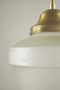 Vintage Floral Etched Glass Globe Brass Pole Pendant Light -OGT Sale Store q287327 04