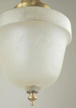 Vintage Floral Etched Glass Globe Brass Pole Pendant Light -OGT Sale Store q287327 05