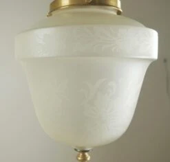 Vintage Floral Etched Glass Globe Brass Pole Pendant Light -OGT Sale Store q287327 10