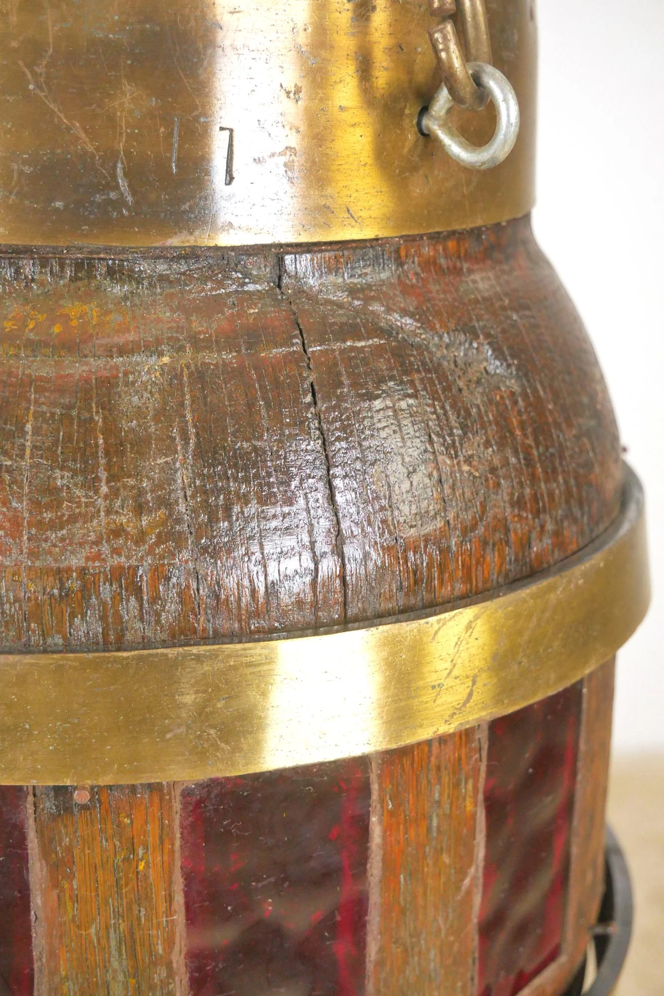 Reclaimed Wood Barrel Polished Brass Red Glass Pendant Light 8 Reclaimed Wood Barrel Polished Brass Red Glass Pendant Light - Image 6