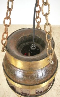 Reclaimed Wood Barrel Polished Brass Red Glass Pendant Light 19 Reclaimed Wood Barrel Polished Brass Red Glass Pendant Light -OGT Sale Store q287329 07