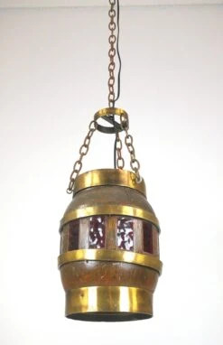 Reclaimed Wood Barrel Polished Brass Red Glass Pendant Light 21 Reclaimed Wood Barrel Polished Brass Red Glass Pendant Light -OGT Sale Store q287329 09