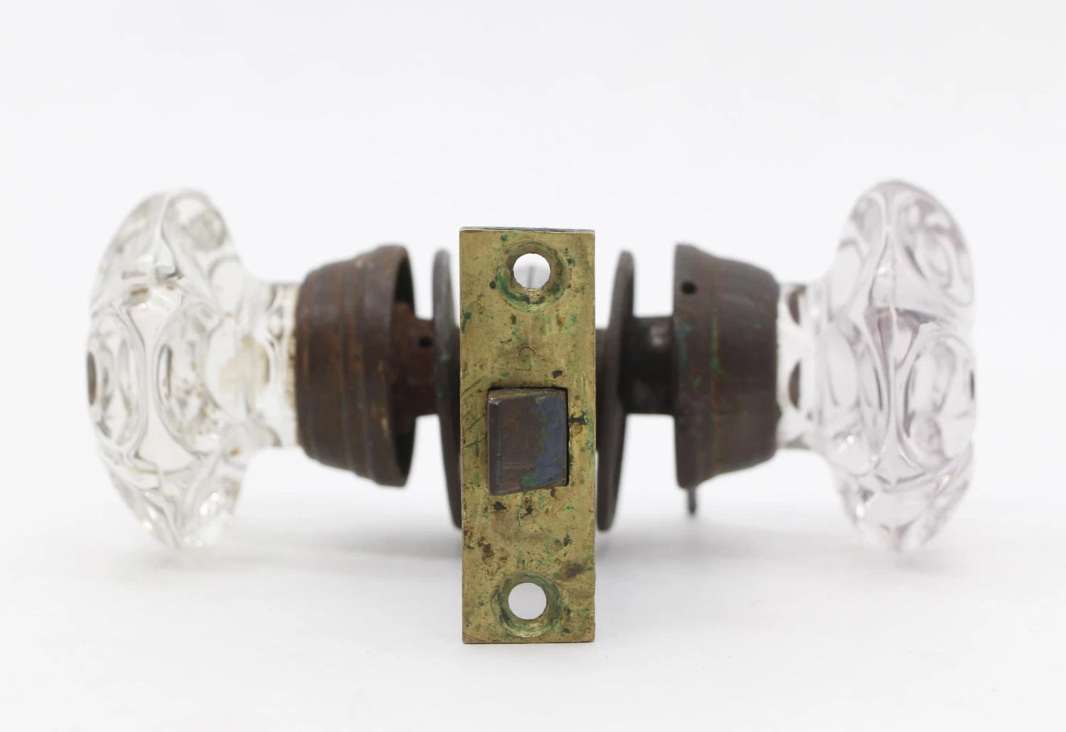 Antique Punted Glass Brass Passage Door Knob Set 6 Antique Punted Glass Brass Passage Door Knob Set - Image 4