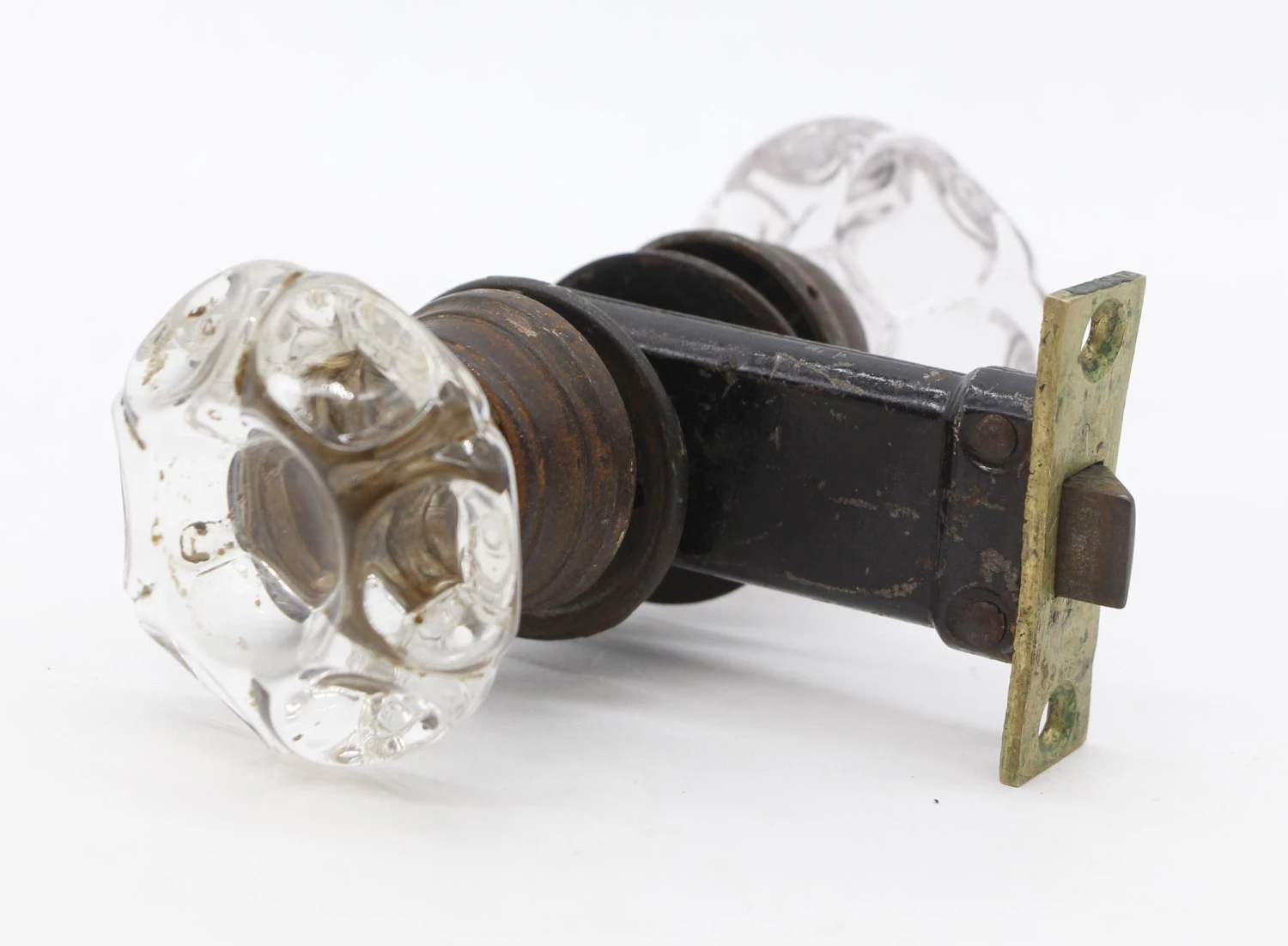 Antique Punted Glass Brass Passage Door Knob Set 7 Antique Punted Glass Brass Passage Door Knob Set - Image 5