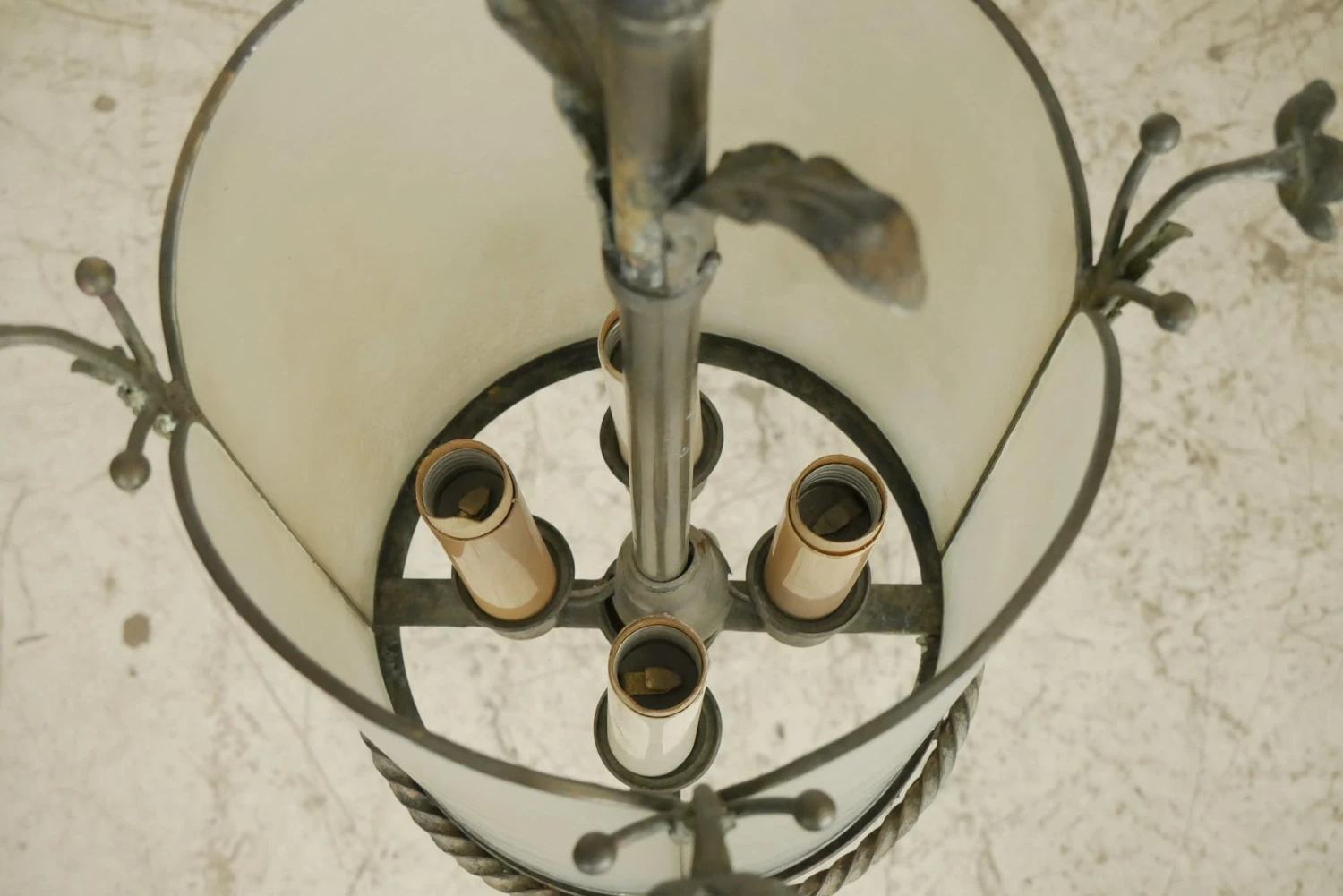 French Textured Glass Brass Frame Pendant Light 12 French Textured Glass Brass Frame Pendant Light - Image 10