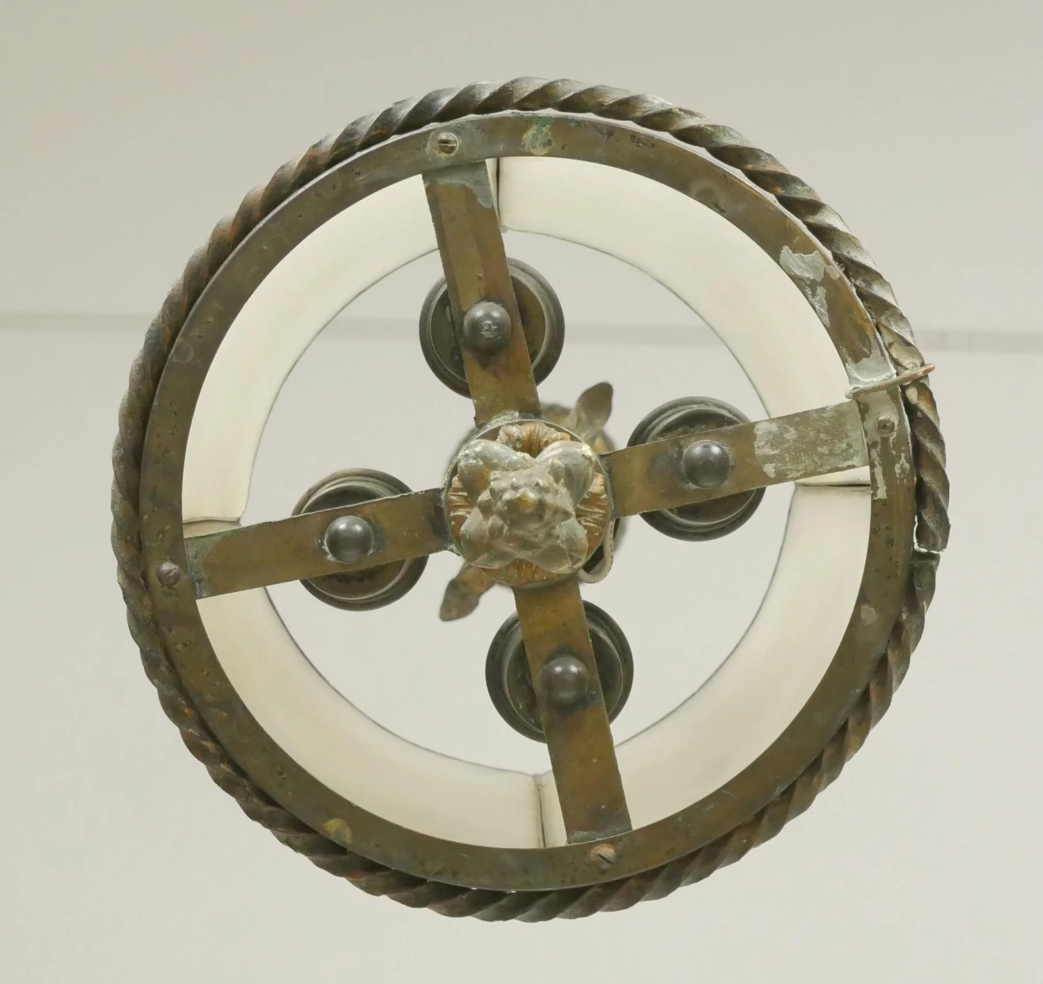 French Textured Glass Brass Frame Pendant Light 13 French Textured Glass Brass Frame Pendant Light - Image 11