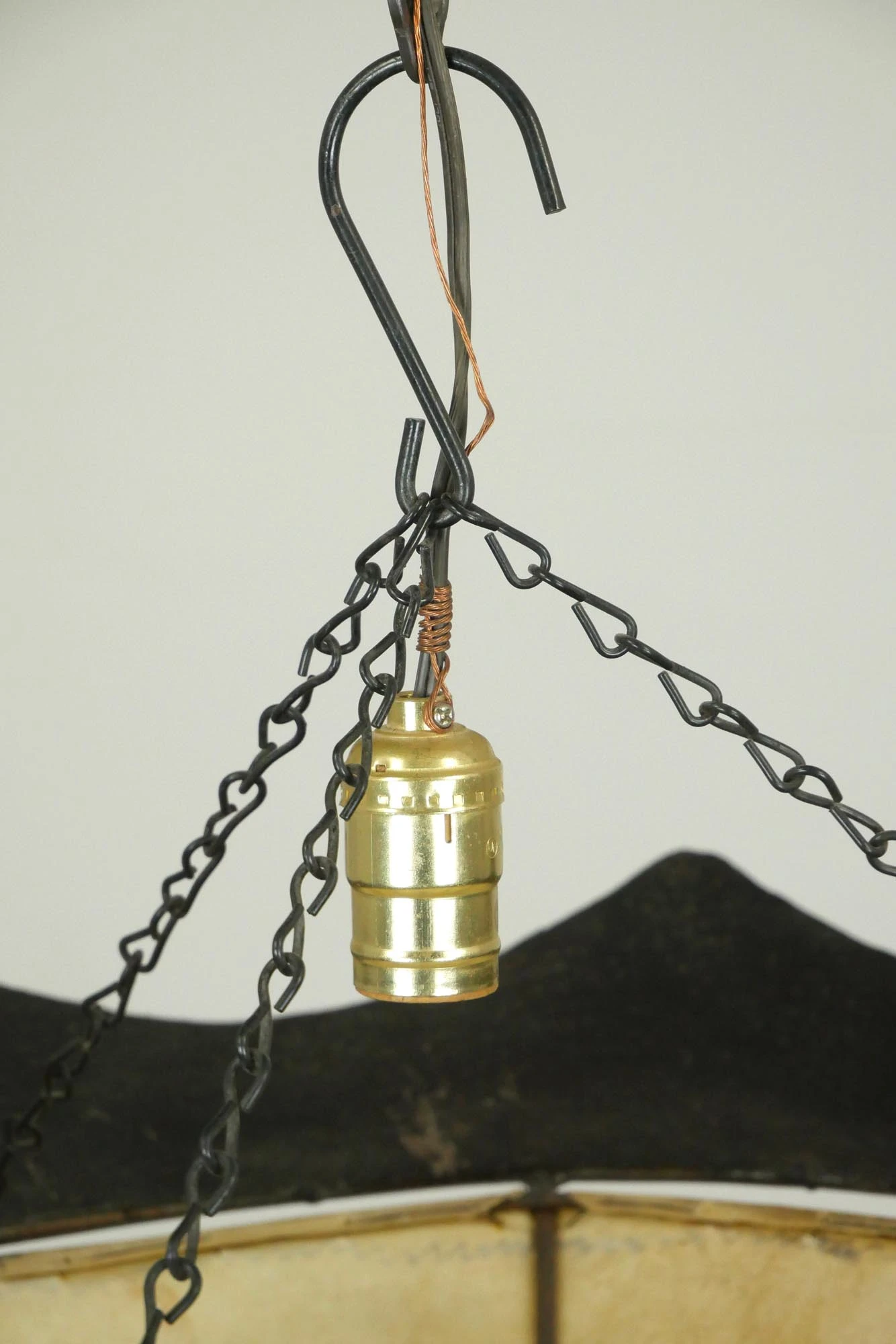 Moroccan Black Steel & Yellow Leather Pendant Light 6 Moroccan Black Steel & Yellow Leather Pendant Light - Image 4