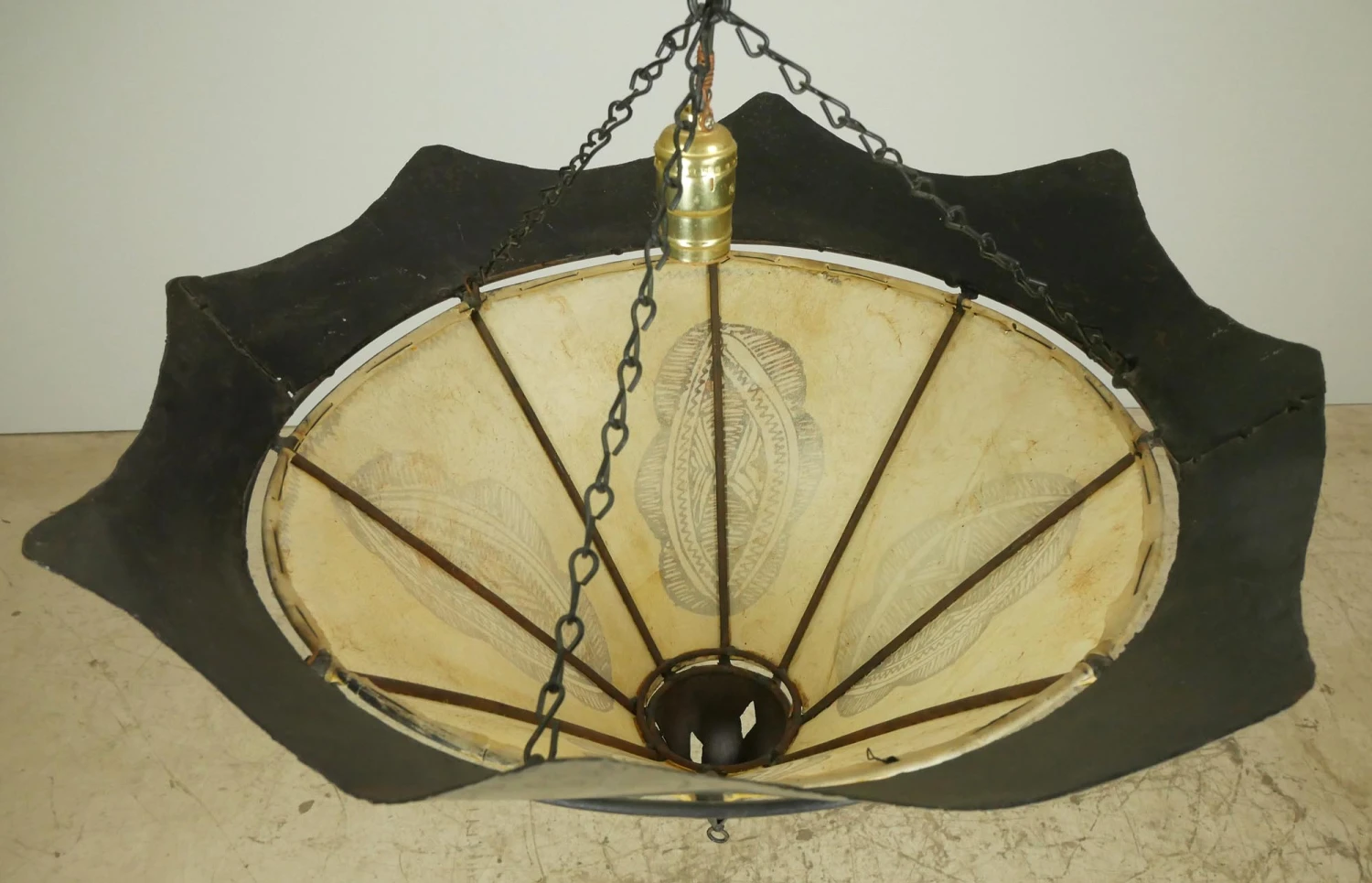 Moroccan Black Steel & Yellow Leather Pendant Light 7 Moroccan Black Steel & Yellow Leather Pendant Light - Image 5