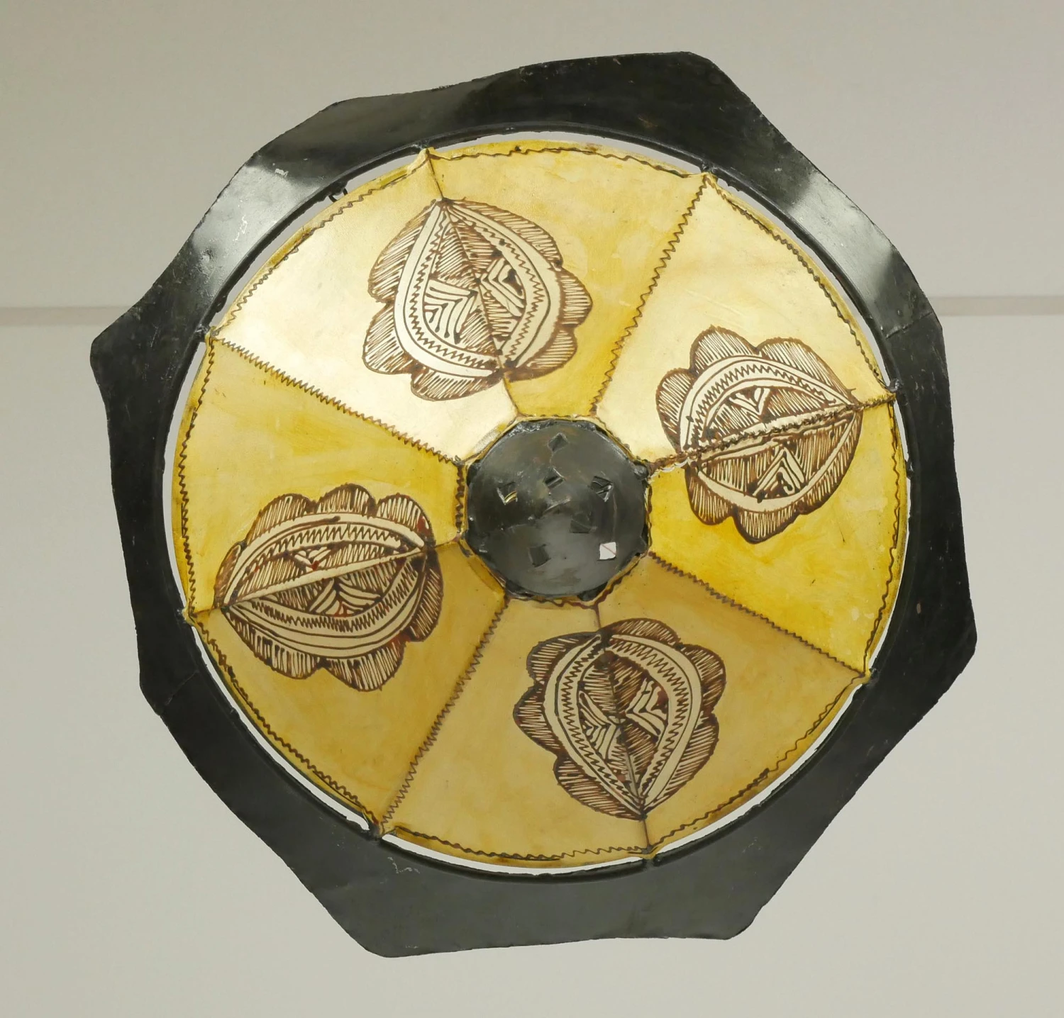 Moroccan Black Steel & Yellow Leather Pendant Light 12 Moroccan Black Steel & Yellow Leather Pendant Light - Image 10