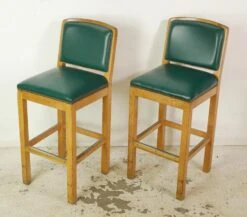 Pair Of Belmont Wood Bar Stools With Green Vinyl Upholstery -OGT Sale Store q287540 04