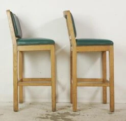 Pair Of Belmont Wood Bar Stools With Green Vinyl Upholstery -OGT Sale Store q287540 09
