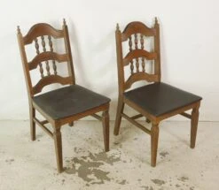 Pair Of Traditional Wood & Black Vinyl Dining Chairs 14 Pair Of Traditional Wood & Black Vinyl Dining Chairs -OGT Sale Store q287541 04