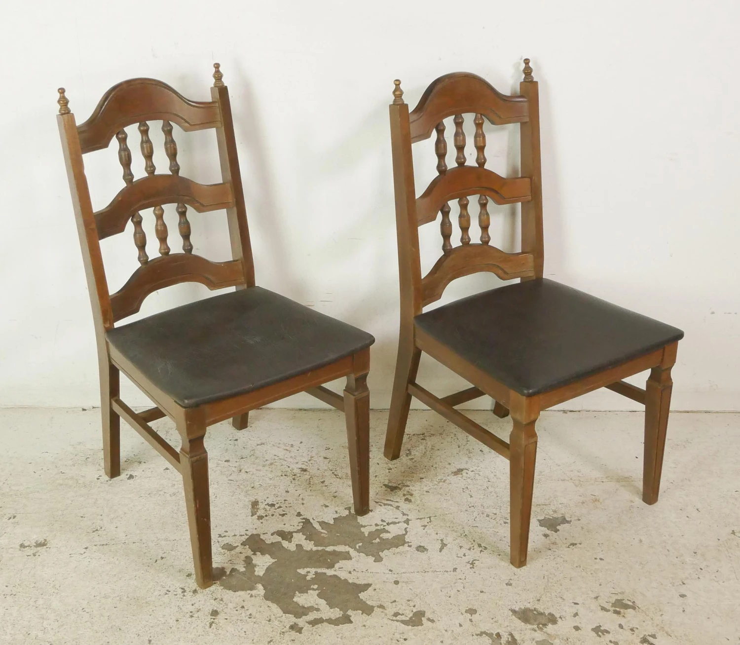 Pair Of Traditional Wood & Black Vinyl Dining Chairs 5 Pair Of Traditional Wood & Black Vinyl Dining Chairs - Image 3