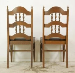 Pair Of Traditional Wood & Black Vinyl Dining Chairs 18 Pair Of Traditional Wood & Black Vinyl Dining Chairs -OGT Sale Store q287541 08
