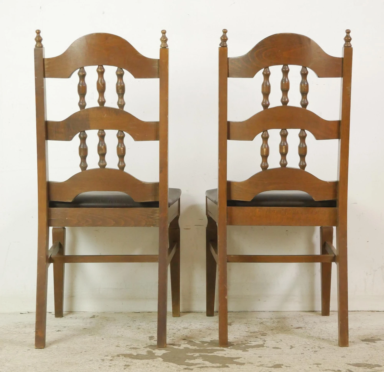 Pair Of Traditional Wood & Black Vinyl Dining Chairs 9 Pair Of Traditional Wood & Black Vinyl Dining Chairs - Image 7