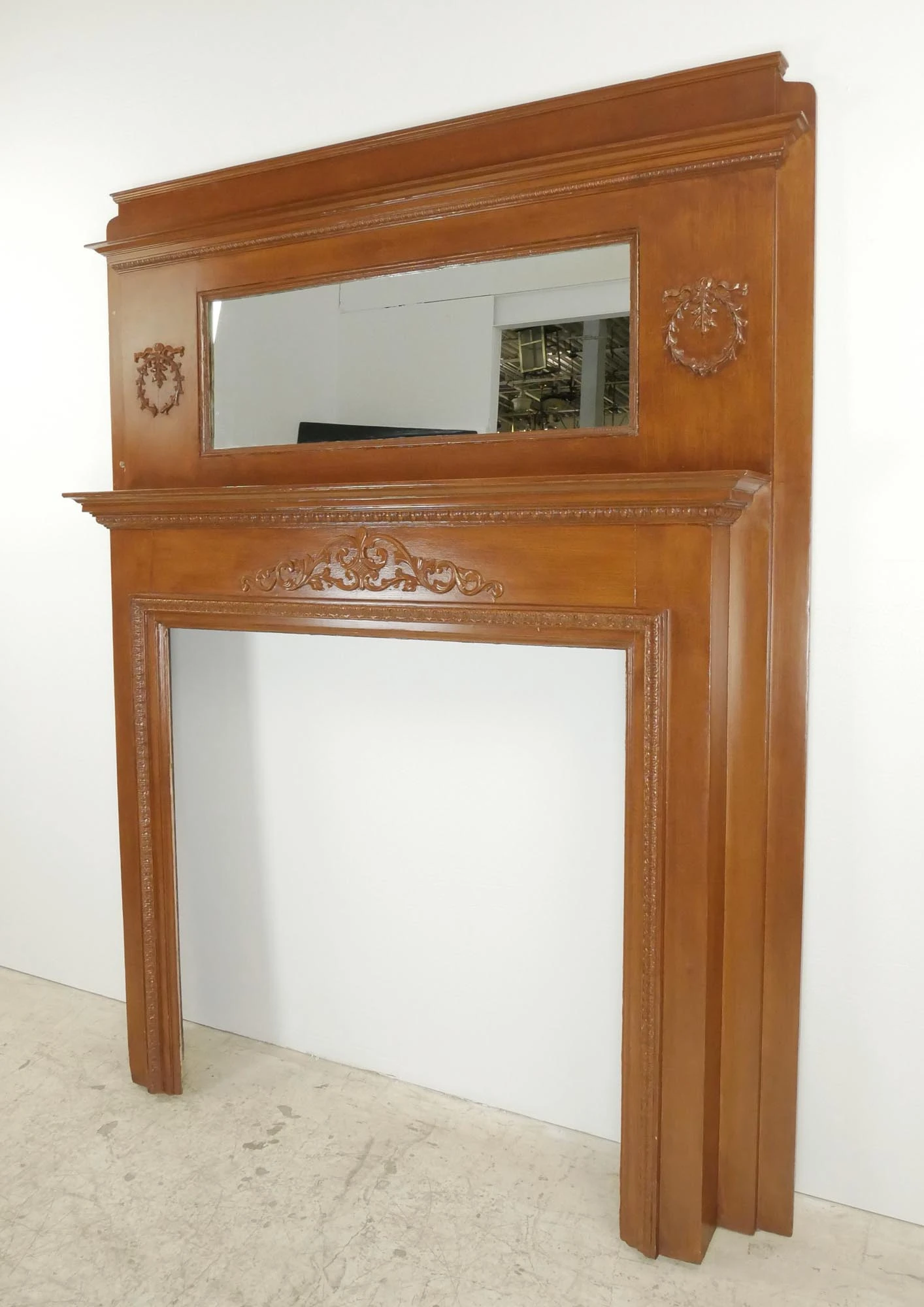 Antique Victorian Full Size Wooden Mantel With Mirror 8 Antique Victorian Full Size Wooden Mantel With Mirror - Image 6