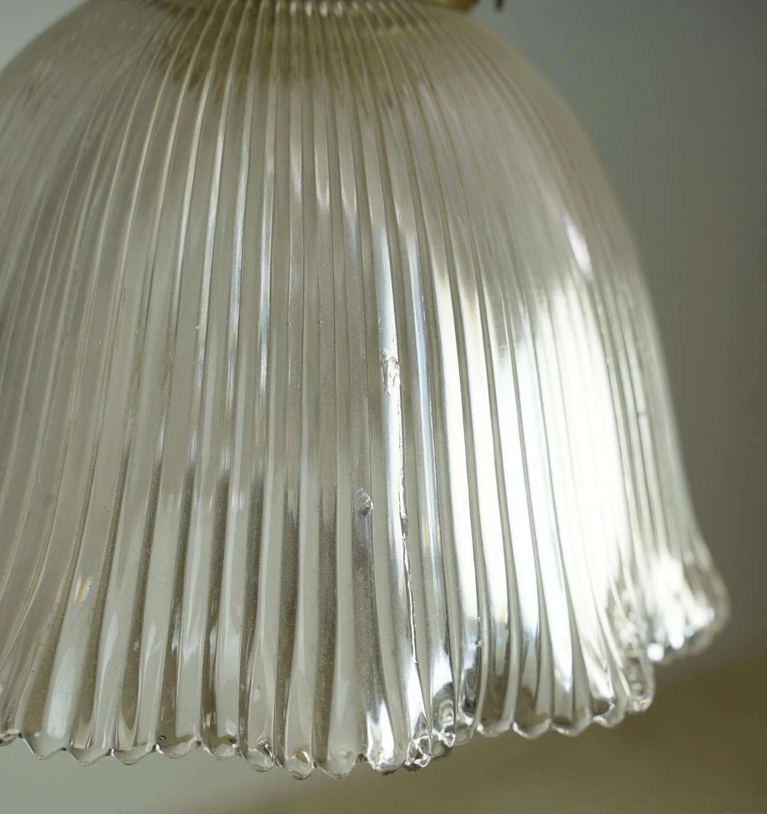 Vintage 7.5 In. Holophane Glass Brass Semi Flush Mount Light 6 Vintage 7.5 In. Holophane Glass Brass Semi Flush Mount Light - Image 4