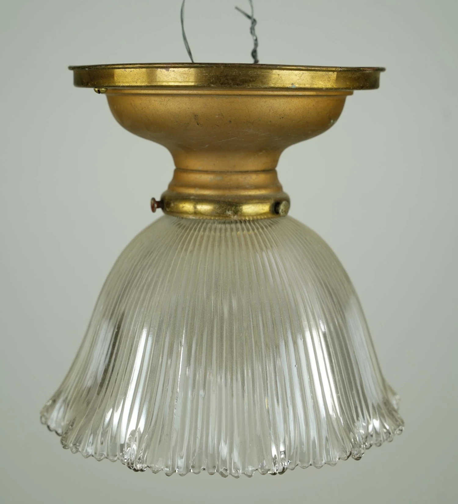 Vintage 7.5 In. Holophane Glass Brass Semi Flush Mount Light 8 Vintage 7.5 In. Holophane Glass Brass Semi Flush Mount Light - Image 6