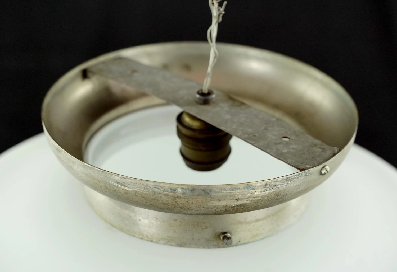 Antique Schoolhouse Milk Glass Steel White Flush Mount Light 6 Antique Schoolhouse Milk Glass Steel White Flush Mount Light - Image 4