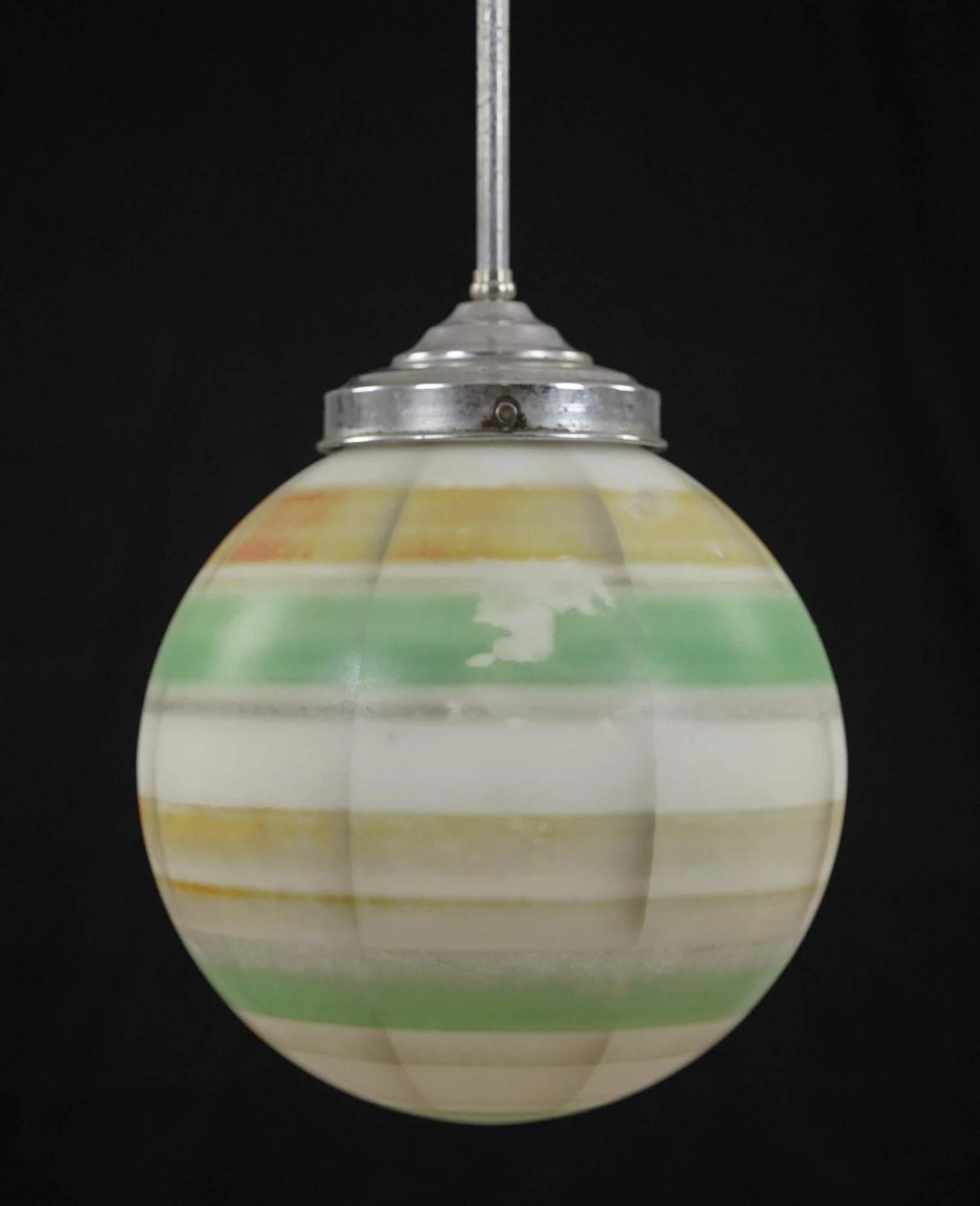 34.5 In. Mid Century Striped Glass Globe Nickel Steel Pendant Light 6 34.5 In. Mid Century Striped Glass Globe Nickel Steel Pendant Light - Image 4