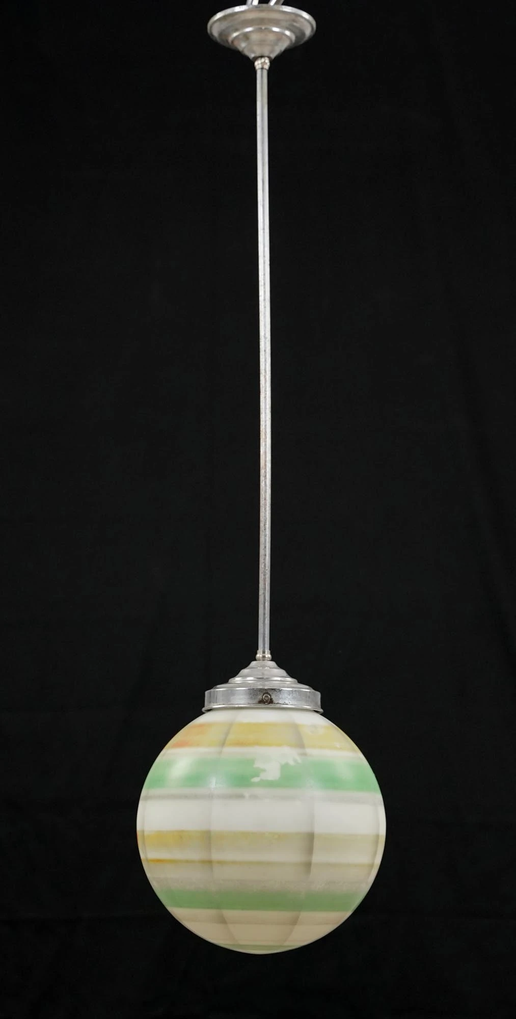 34.5 In. Mid Century Striped Glass Globe Nickel Steel Pendant Light 7 34.5 In. Mid Century Striped Glass Globe Nickel Steel Pendant Light - Image 5