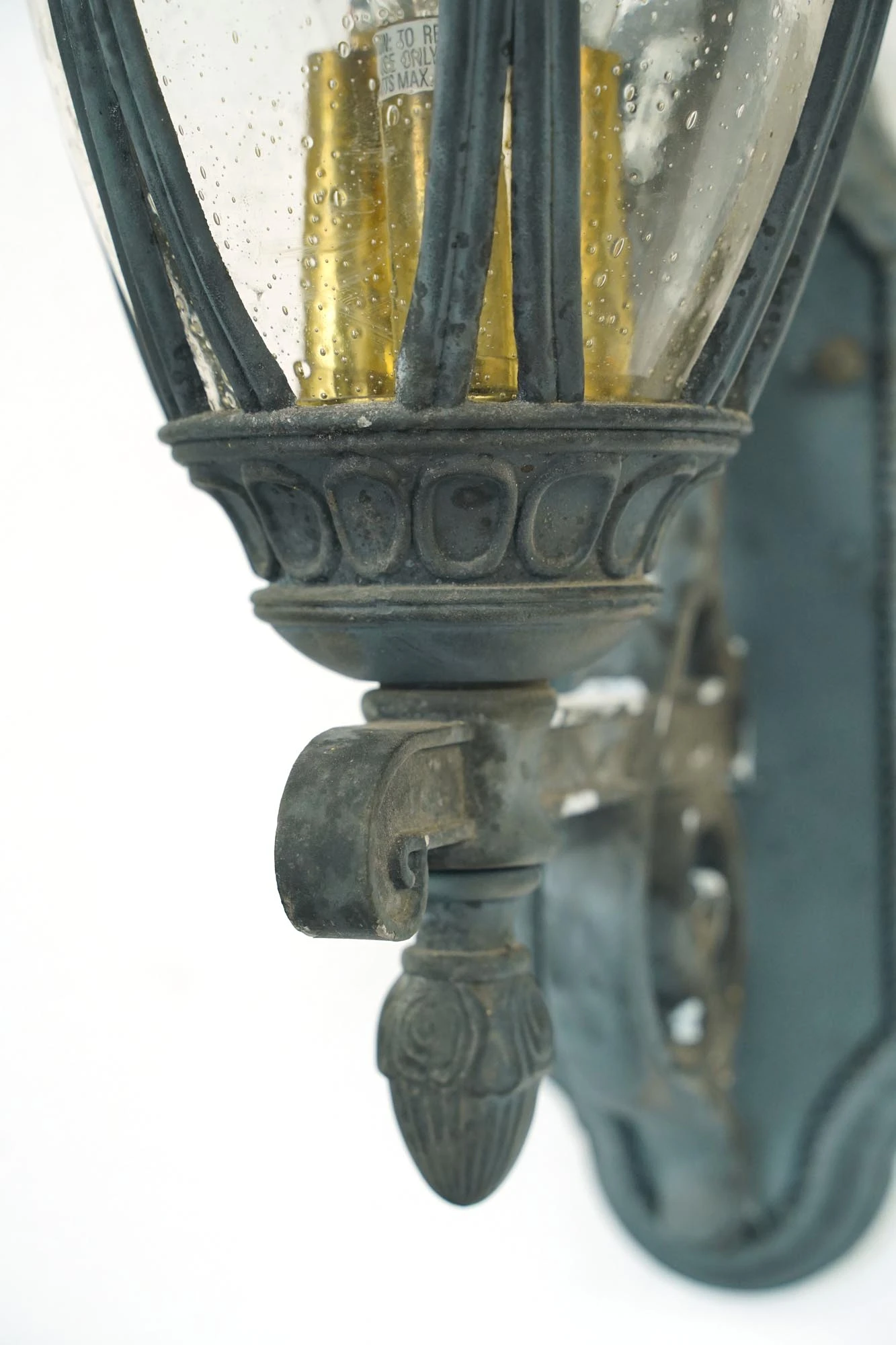 Ornate Aluminum & Seeded Glass Outdoor Wall Sconce 6 Ornate Aluminum & Seeded Glass Outdoor Wall Sconce - Image 4