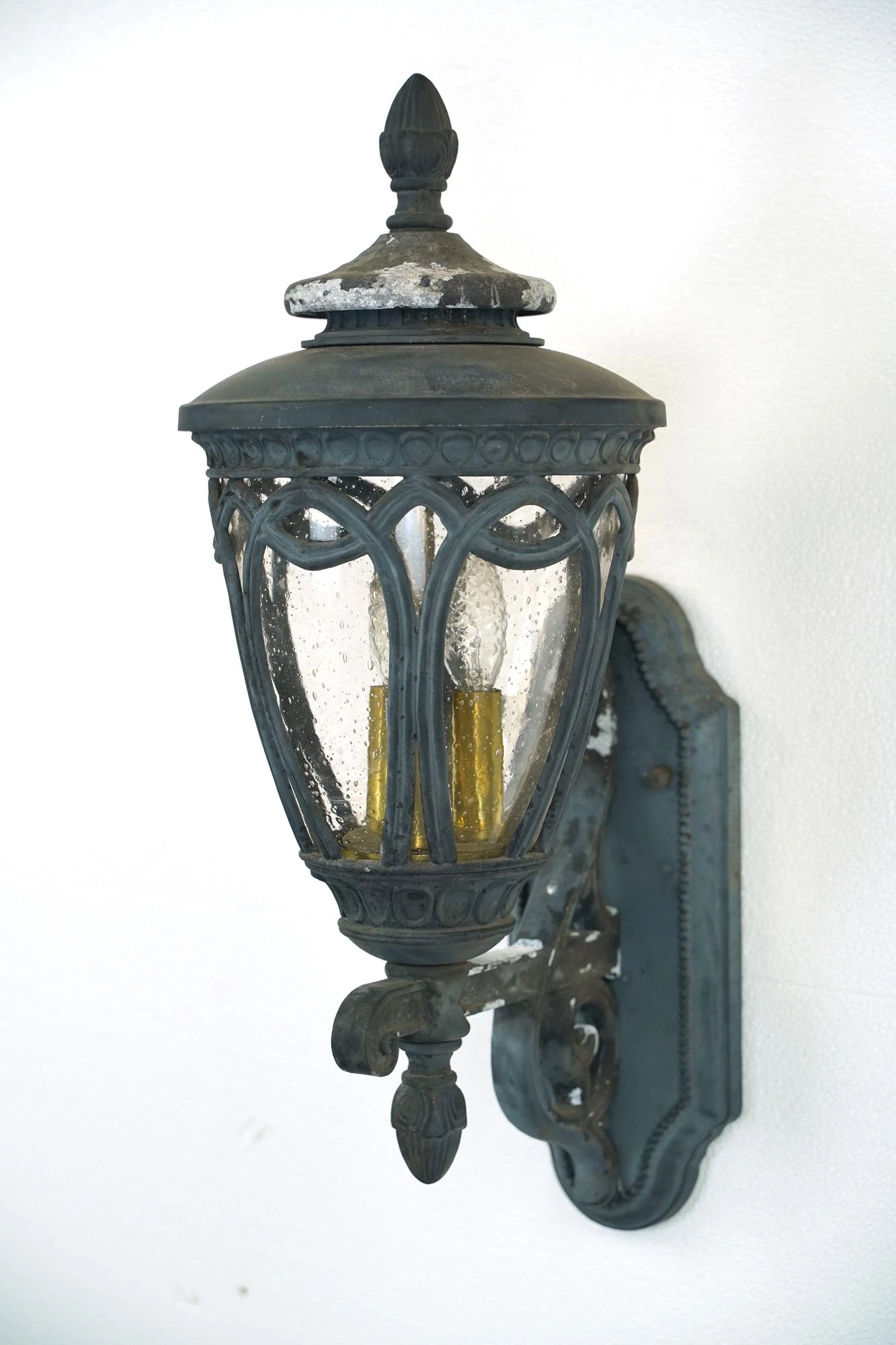 Ornate Aluminum & Seeded Glass Outdoor Wall Sconce 8 Ornate Aluminum & Seeded Glass Outdoor Wall Sconce - Image 6