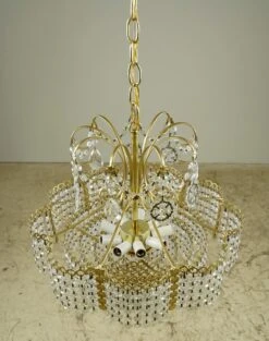 Vintage Cascading Crystal Polished Brass Basket Chandelier -OGT Sale Store q287602 04