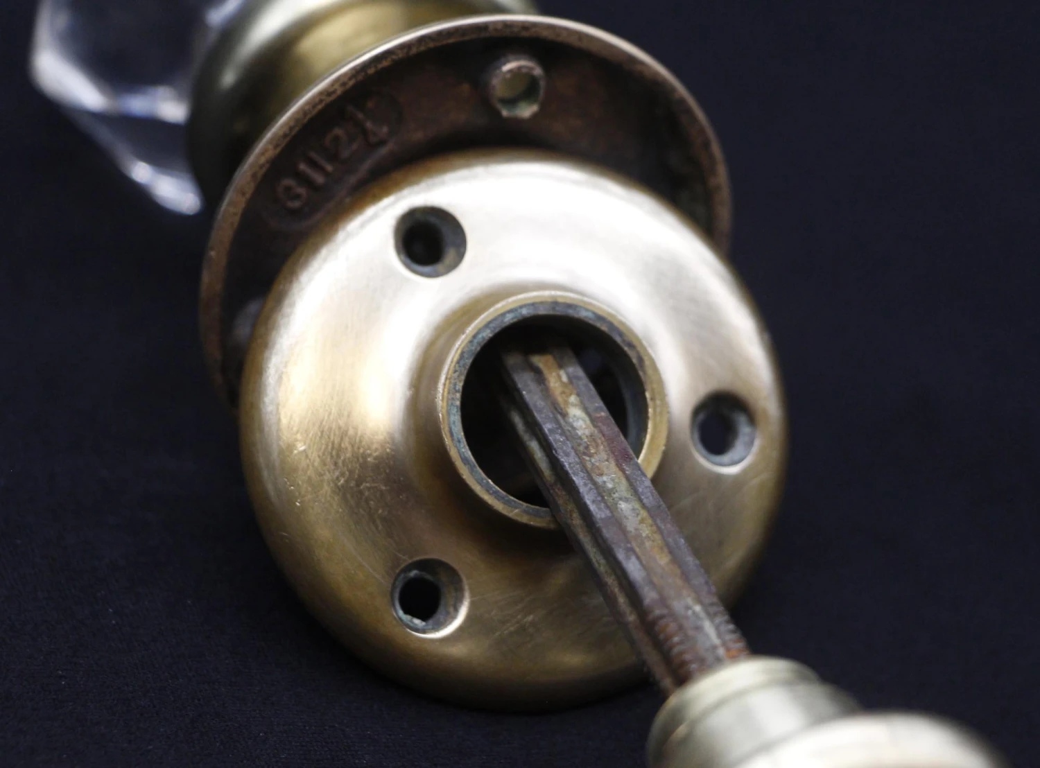 Vintage Octagon Glass Passage Door Knob Set With Brass Rosettes 8 Vintage Octagon Glass Passage Door Knob Set With Brass Rosettes - Image 6