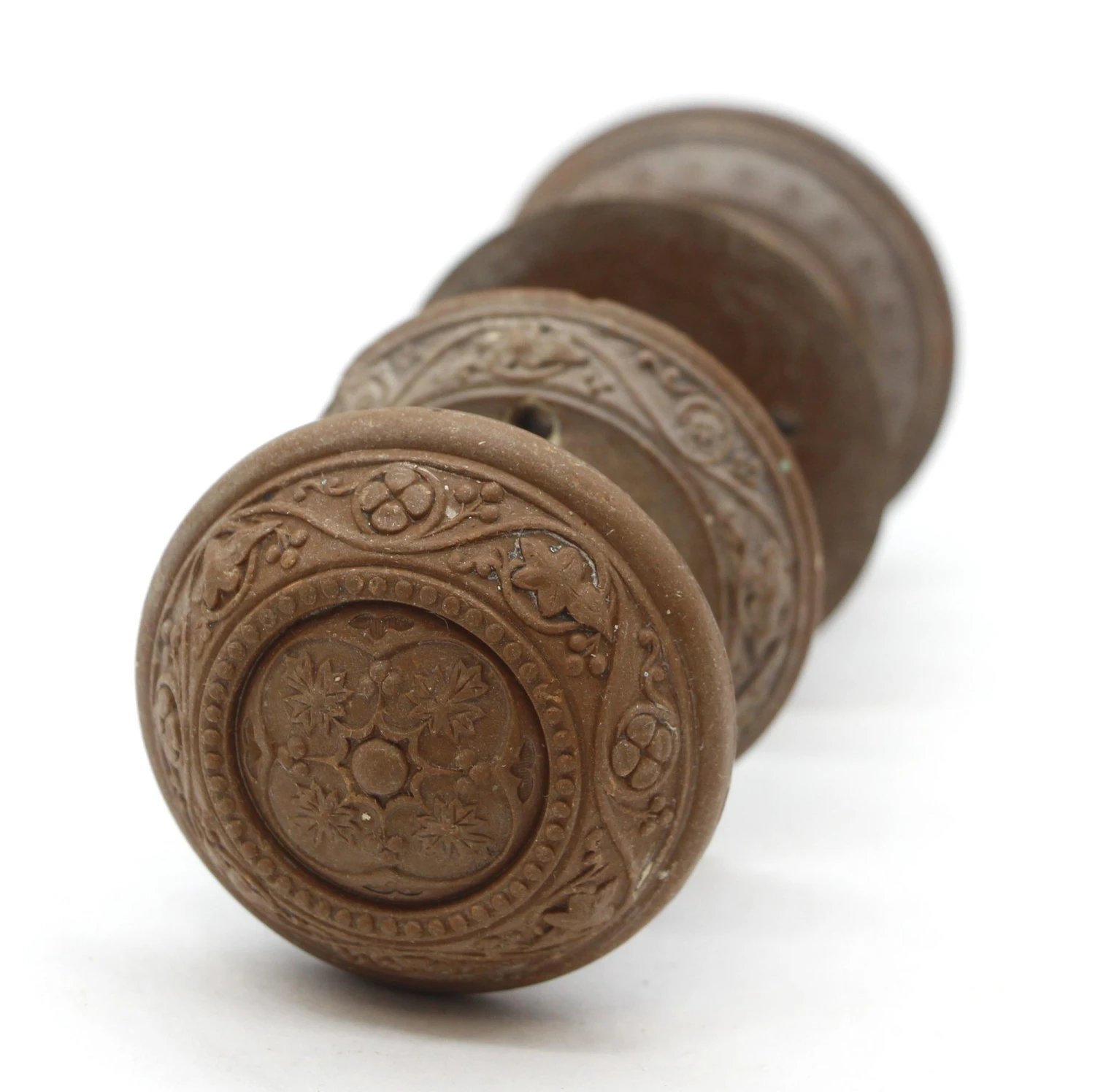 1860s Gothic Russell & Erwin Gutta Percha Passage Door Knob Set 6 1860s Gothic Russell & Erwin Gutta Percha Passage Door Knob Set - Image 4