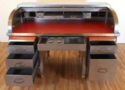 1930s Art Metal Co. Steel Roll Top Office Desk 18 1930s Art Metal Co. Steel Roll Top Office Desk -OGT Sale Store q287764 04
