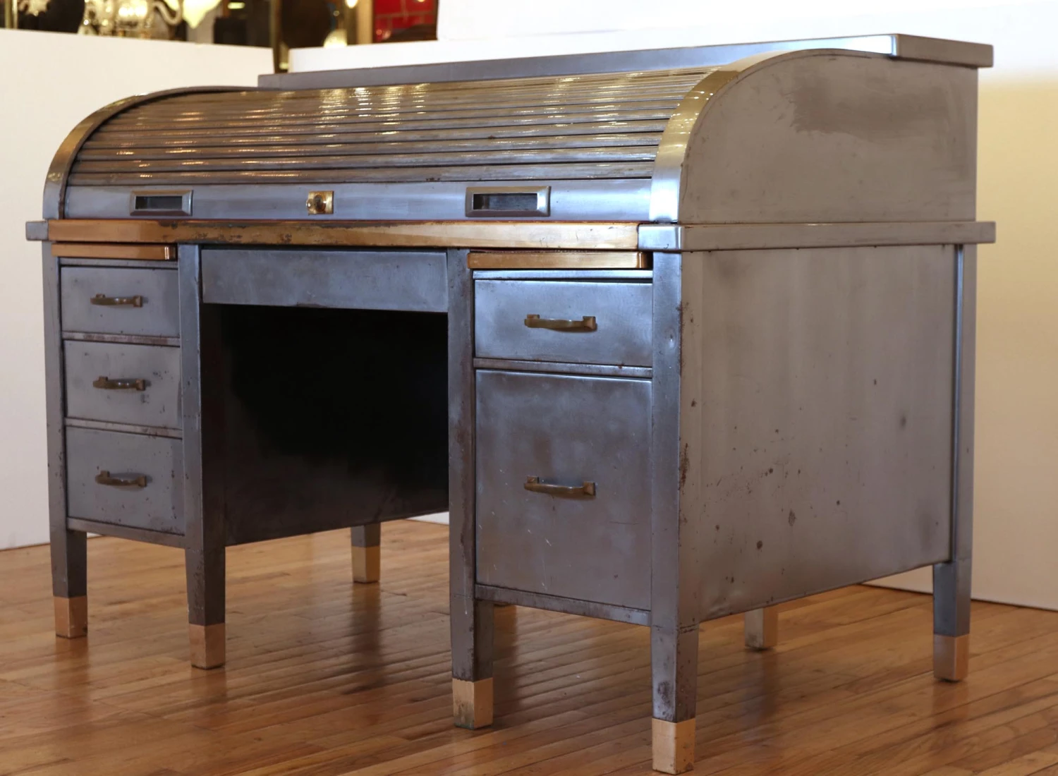 1930s Art Metal Co. Steel Roll Top Office Desk 7 1930s Art Metal Co. Steel Roll Top Office Desk - Image 5