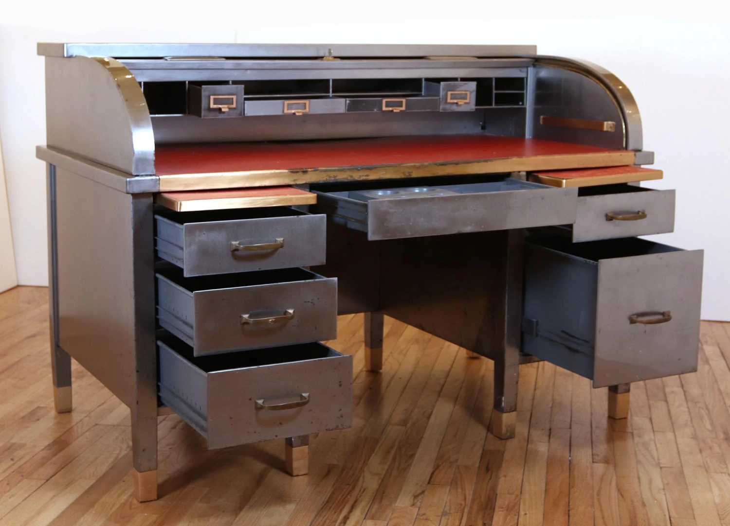 1930s Art Metal Co. Steel Roll Top Office Desk 9 1930s Art Metal Co. Steel Roll Top Office Desk - Image 7