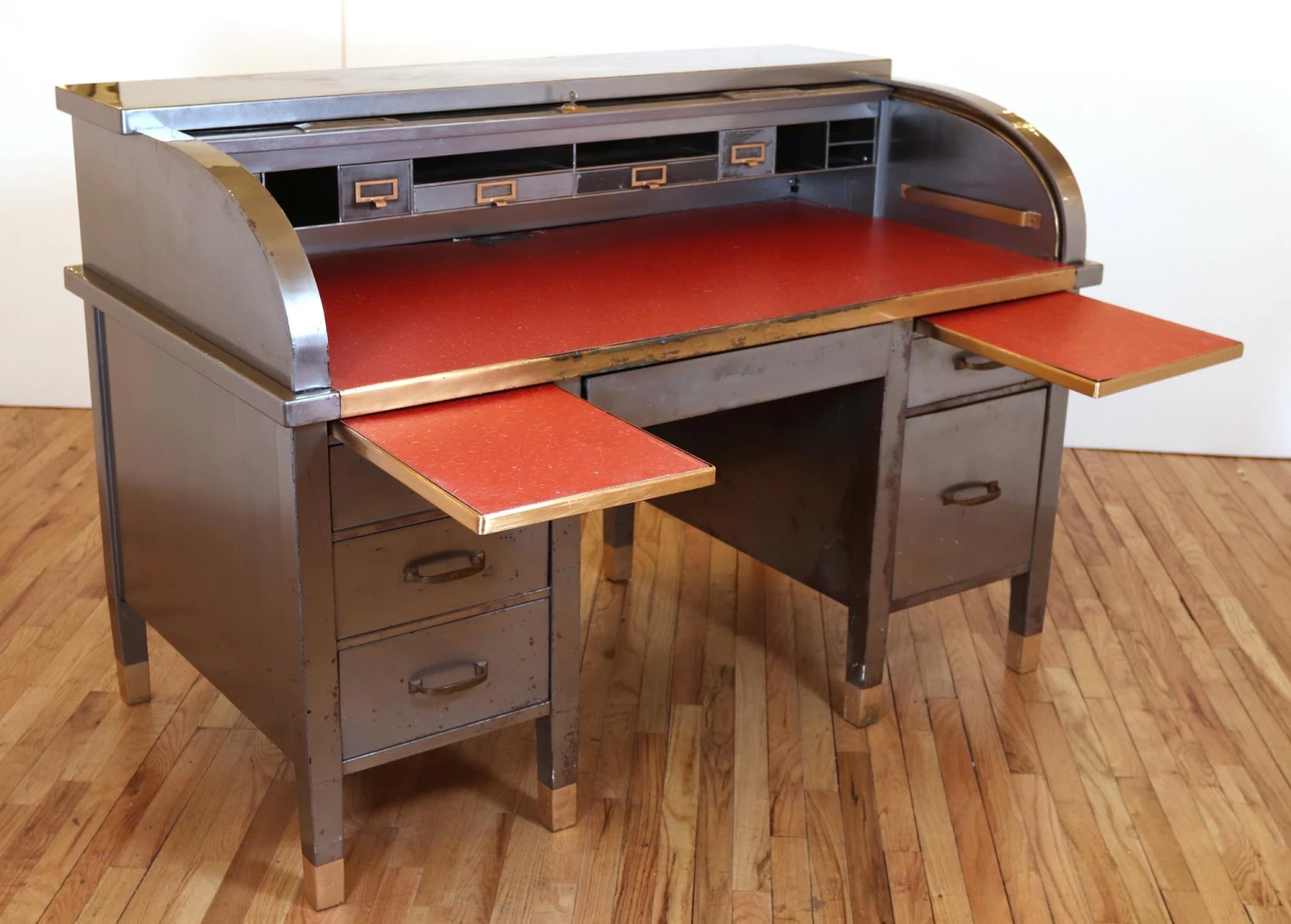 1930s Art Metal Co. Steel Roll Top Office Desk 10 1930s Art Metal Co. Steel Roll Top Office Desk - Image 8
