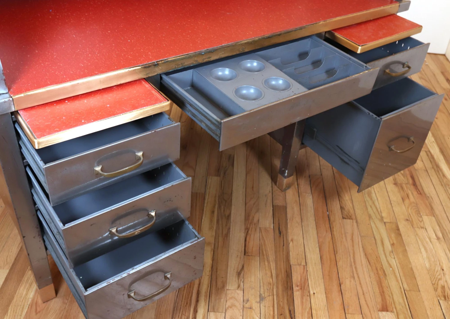 1930s Art Metal Co. Steel Roll Top Office Desk 11 1930s Art Metal Co. Steel Roll Top Office Desk - Image 9