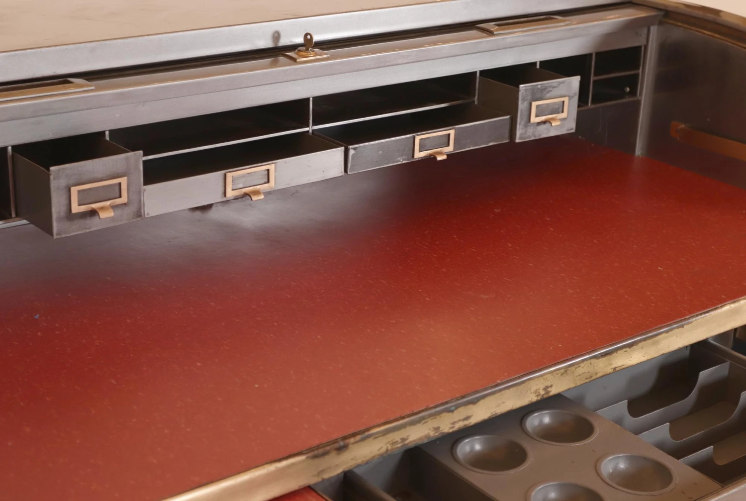 1930s Art Metal Co. Steel Roll Top Office Desk 15 1930s Art Metal Co. Steel Roll Top Office Desk - Image 13