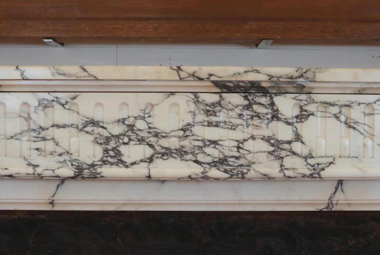 Louis XVI White & Gray Veined Marble Fireplace Mantel 15 Louis XVI White & Gray Veined Marble Fireplace Mantel - Image 13