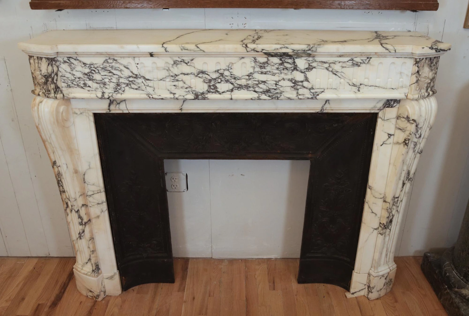 Louis XVI White & Gray Veined Marble Fireplace Mantel 17 Louis XVI White & Gray Veined Marble Fireplace Mantel - Image 15
