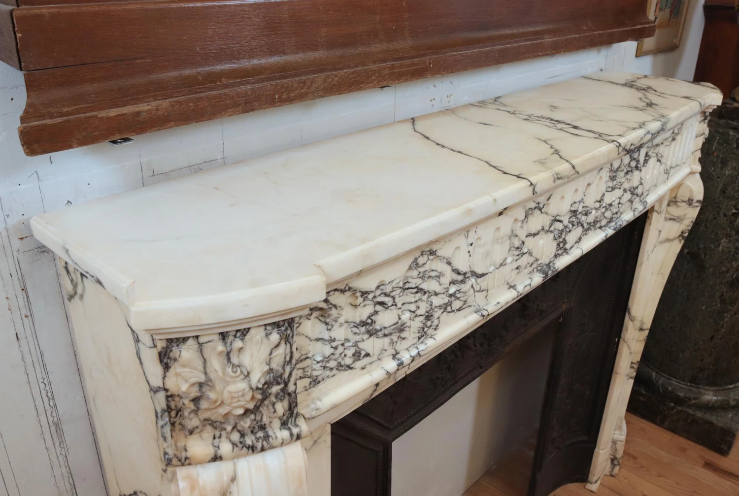 Louis XVI White & Gray Veined Marble Fireplace Mantel 18 Louis XVI White & Gray Veined Marble Fireplace Mantel - Image 16