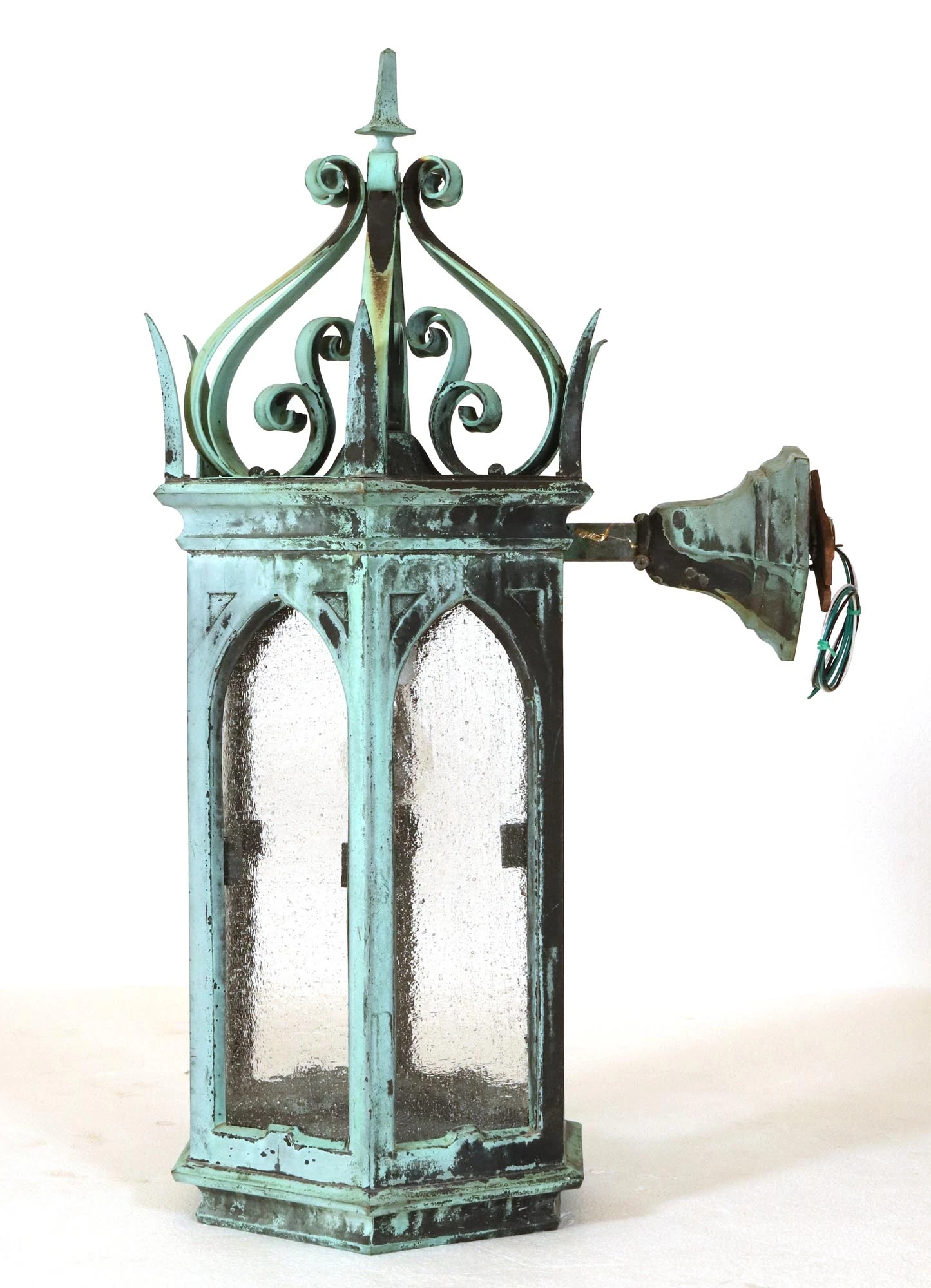 Pair Of 19th Century Gothic Bronze Verdigris Lantern Sconces 6 Pair Of 19th Century Gothic Bronze Verdigris Lantern Sconces - Image 4