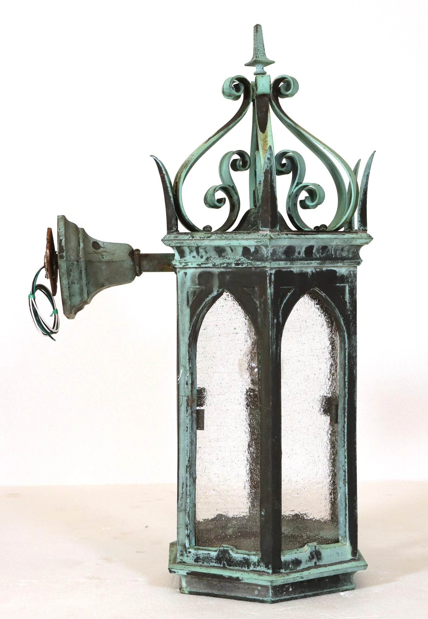 Pair Of 19th Century Gothic Bronze Verdigris Lantern Sconces 7 Pair Of 19th Century Gothic Bronze Verdigris Lantern Sconces - Image 5
