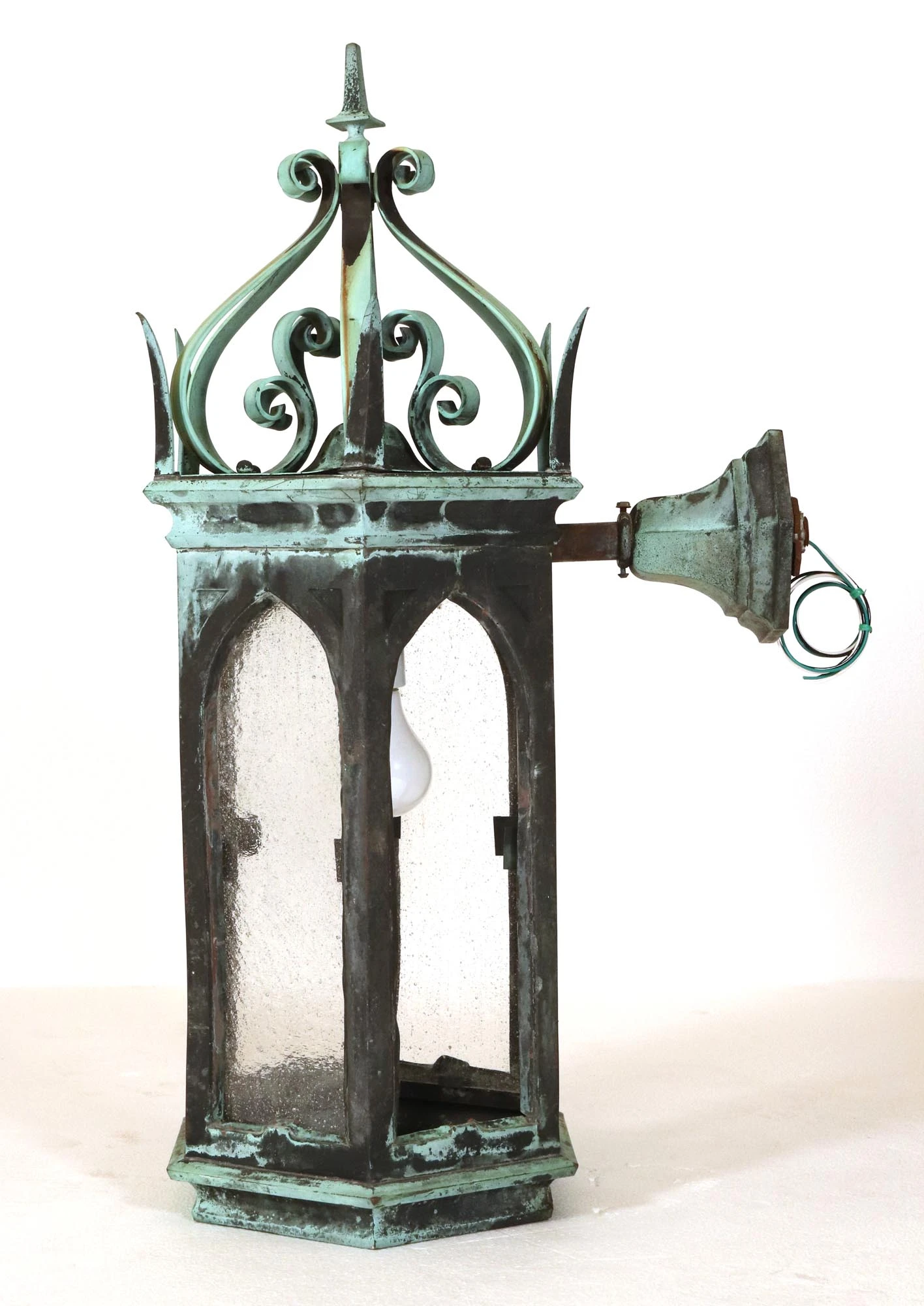 Pair Of 19th Century Gothic Bronze Verdigris Lantern Sconces 9 Pair Of 19th Century Gothic Bronze Verdigris Lantern Sconces - Image 7