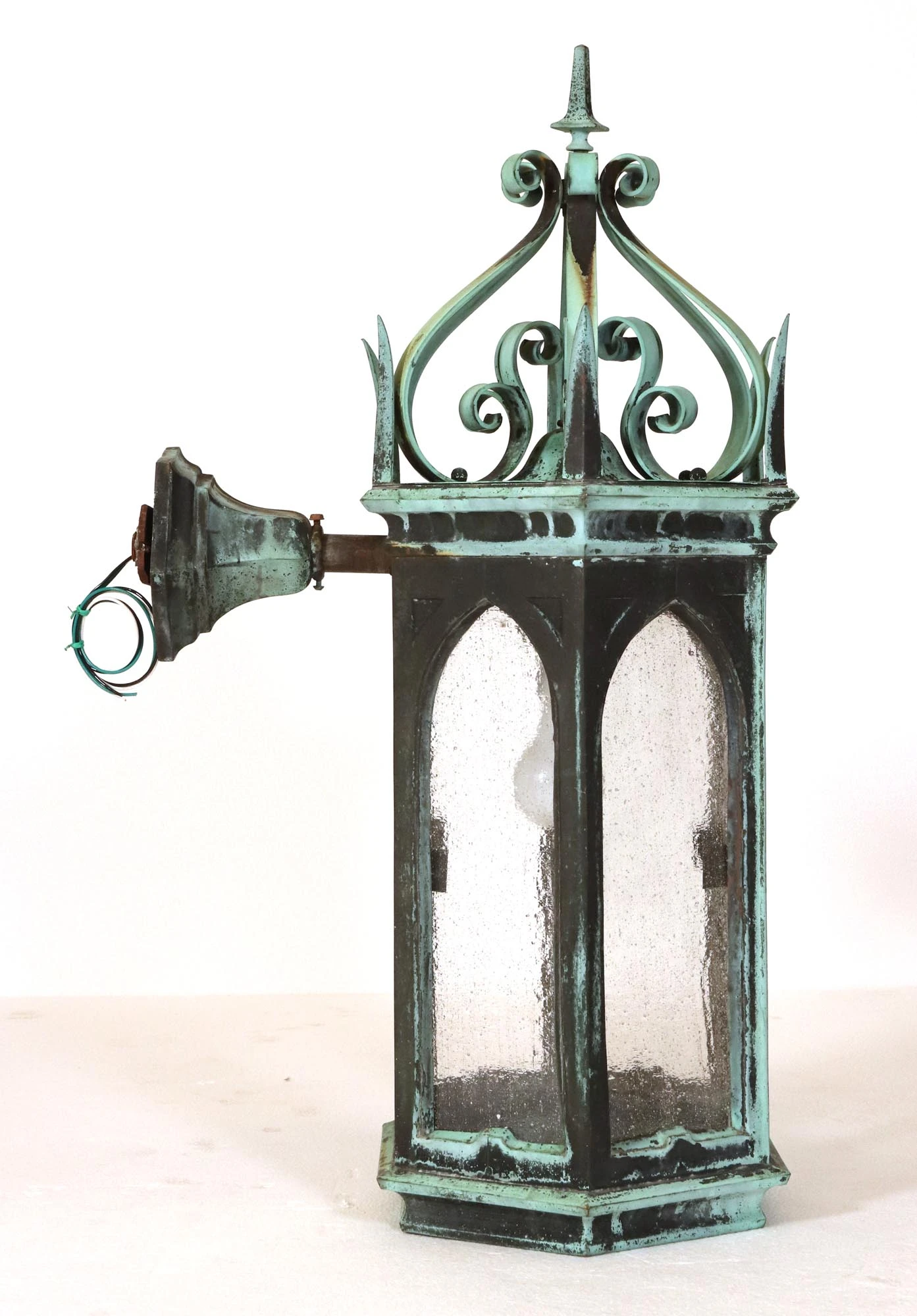 Pair Of 19th Century Gothic Bronze Verdigris Lantern Sconces 10 Pair Of 19th Century Gothic Bronze Verdigris Lantern Sconces - Image 8