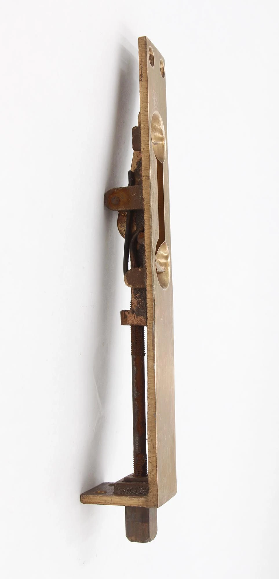 Old New Stock Brass 9 In. Flush Mount Floor Bolt 6 Old New Stock Brass 9 In. Flush Mount Floor Bolt - Image 4