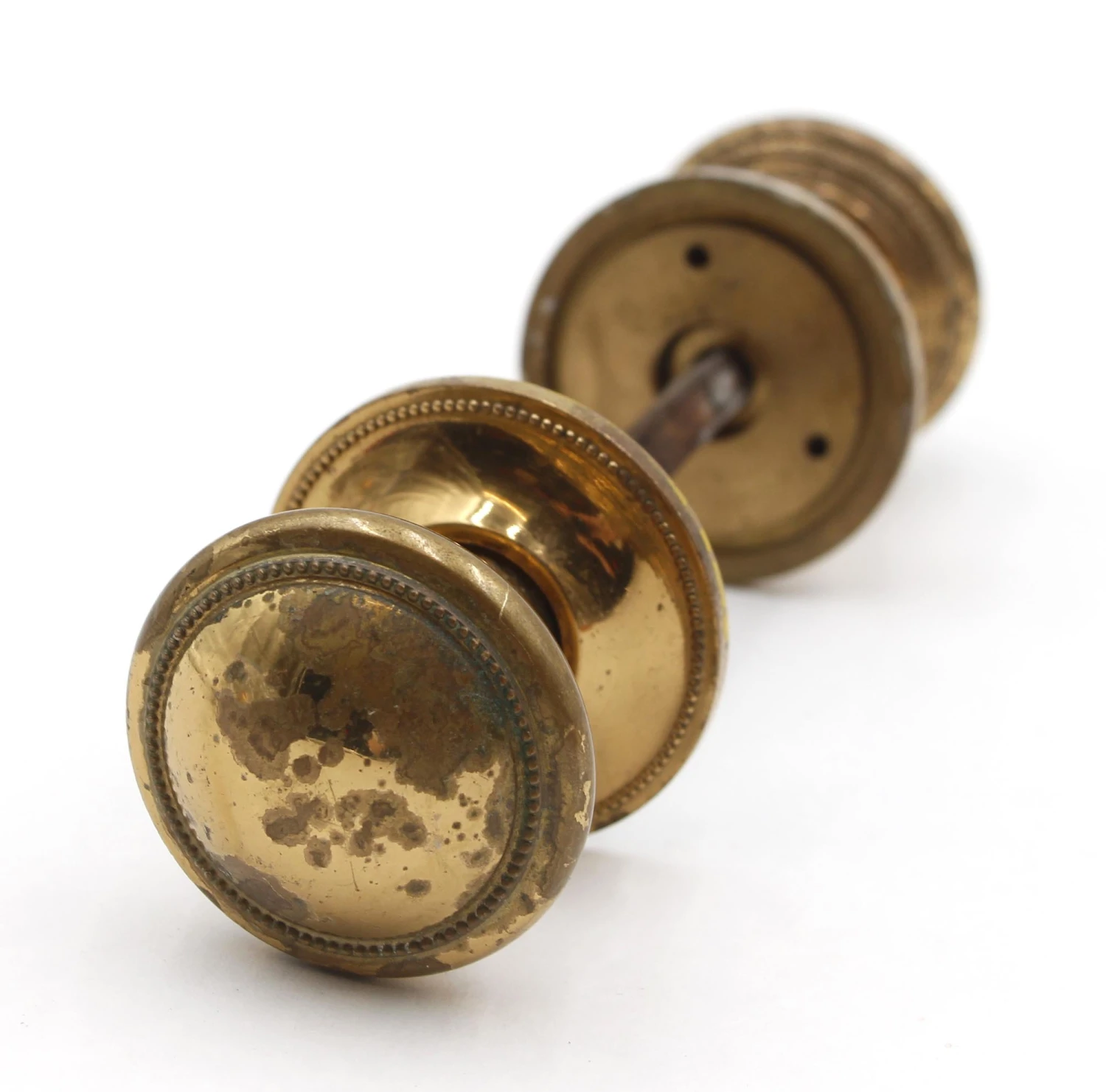 Vintage Beaded Polished Cast Brass Door Knob Set 6 Vintage Beaded Polished Cast Brass Door Knob Set - Image 4